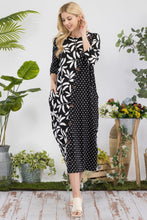 Load image into Gallery viewer, Celeste Floral Polka Dot Contrast Midi-Dress with Pockets