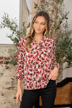 Load image into Gallery viewer, Sew In Love Printed V-Neck Ruched Sleeve Blouse