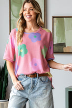 Load image into Gallery viewer, HOPELY Floral Round Neck Side Slit Waffle T-Shirt