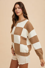 Load image into Gallery viewer, Annie Wear Checkered Round Neck Dropped Shoulder Sweater