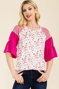 Celeste Floral Contrast Bell Sleeve Top