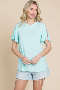 Culture Code Round Neck Crisscross Short Sleeve T-Shirt