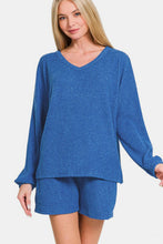 Load image into Gallery viewer, Zenana V-Neck Long Sleeve Ribbed Top and Shorts Set