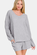 Load image into Gallery viewer, Zenana V-Neck Long Sleeve Ribbed Top and Shorts Set