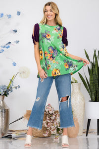 Celeste Open Tie Sleeve Round Neck Floral Blouse