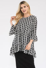 Load image into Gallery viewer, Celeste Houndstooth Flounce Sleeve High-Low Top