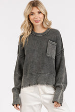 Load image into Gallery viewer, Mittoshop Distressed Hem Round Neck Dropped Shoulder Sweater