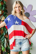 Load image into Gallery viewer, First Love  USA Flag Drop Shoulder Knit Top