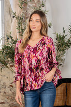 Load image into Gallery viewer, Sew In Love Printed V-Neck Blouse with Sleeve Knot