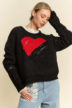 Load image into Gallery viewer, Davi &amp; Dani Contrast Heart Dropped Shoulder Sweater