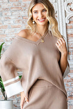 Load image into Gallery viewer, First Love Contrast V Neck Ribbed Knit Top