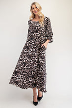 Load image into Gallery viewer, Celeste Leopard Round Neck Flounce Sleeve Dress