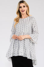 Load image into Gallery viewer, Celeste Houndstooth Flounce Sleeve High-Low Top