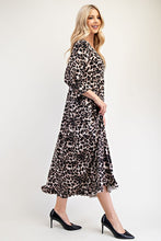 Load image into Gallery viewer, Celeste Leopard Round Neck Flounce Sleeve Dress