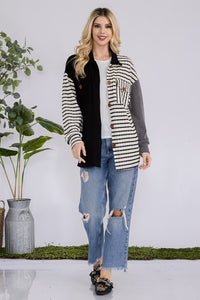 Celeste Striped Button Up Dropped Shoulder Shacket