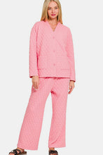 Load image into Gallery viewer, Zenana Quilted Button Up Long Sleeve Top and Pants Lounge Set