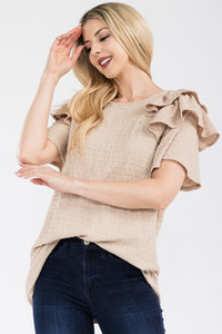 Celeste Ruffle Layered Short Sleeve Texture Top