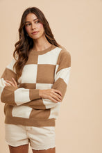 Load image into Gallery viewer, Annie Wear Checkered Round Neck Dropped Shoulder Sweater