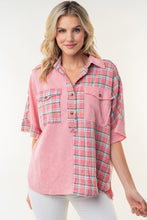 Load image into Gallery viewer, White Birch Plaid Color Block Half Button Top