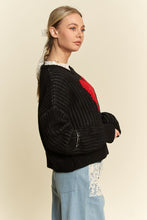 Load image into Gallery viewer, Davi &amp; Dani Contrast Heart Dropped Shoulder Sweater