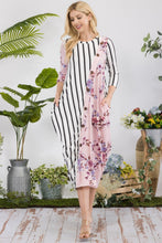 Load image into Gallery viewer, Celeste Floral Striped Contrast Midi-Dress with Pockets