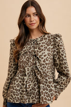 Load image into Gallery viewer, Annie Wear Tied Leopard Round Neck Peplum Blouse