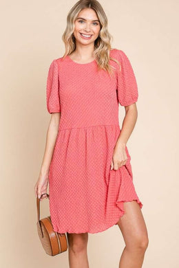 Culture Code Textured Round Neck Puff Sleeve Dress