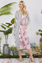 Load image into Gallery viewer, Celeste Floral Striped Contrast Midi-Dress with Pockets