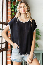 Load image into Gallery viewer, First Love Contrast Wavy Crochet Drop Shoulder Knit Top