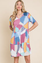 Load image into Gallery viewer, BOMBOM Ruched Color Block Short Sleeve Dress