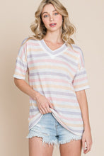 Load image into Gallery viewer, BOMBOM Striped V-Neck Short Sleeve T-Shirt