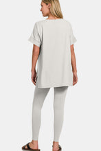 Load image into Gallery viewer, Zenana V-Neck Rolled Short Sleeve T-Shirt and Leggings Lounge Set