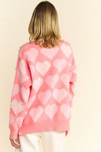 Load image into Gallery viewer, Davi &amp; Dani Heart Pearl Side Slit V Neck Sweater