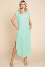 Load image into Gallery viewer, Culture Code Full Size Striped V-Neck Slit Dress with Pockets