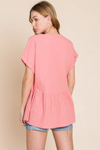 Load image into Gallery viewer, Cotton Bleu by Nu Label Notched Short Sleeve Peplum Top