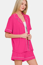 Load image into Gallery viewer, Zenana Button Down Short Sleeve Top and Shorts Lounge Set