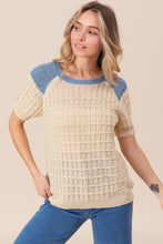 Load image into Gallery viewer, BiBi Textured Contrast Short Sleeve Sweater