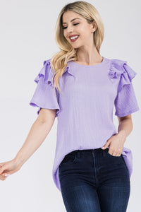 Celeste Ruffle Layered Short Sleeve Texture Top