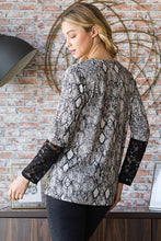 Load image into Gallery viewer, Heimish Snakeskin Print Round Neck Lace Contrast Top