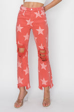 Load image into Gallery viewer, RISEN Distressed Raw Hem Star Pattern Jeans