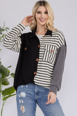 Celeste Striped Button Up Dropped Shoulder Shacket