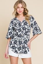 Load image into Gallery viewer, BOMBOM Floral Decorative Button V-Neck Top