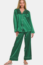 Load image into Gallery viewer, Zenana Satin Long Sleeve Shirt and Pants Pajama Set