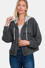 Load image into Gallery viewer, Zenana Brushed Hacci Button Down Drawstring Hooded Shacket