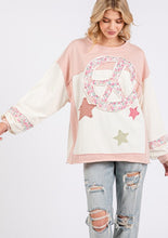 Load image into Gallery viewer, SAGE + FIG Peace &amp; Star Patch Contrast Round Neck Sweatshirt