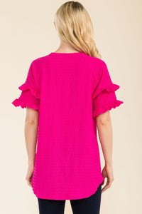 Celeste Ruffle Short Sleeve Texture Top