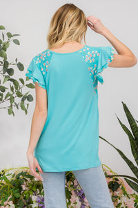 Celeste Floral Contrast Short Sleeve Top