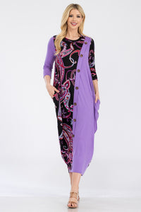 Celeste Paisley Contrast Midi Dress with Pockets