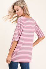 Load image into Gallery viewer, BOMBOM Striped Round Neck Half Sleeve T-Shirt