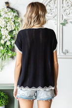 Load image into Gallery viewer, First Love Contrast Wavy Crochet Drop Shoulder Knit Top